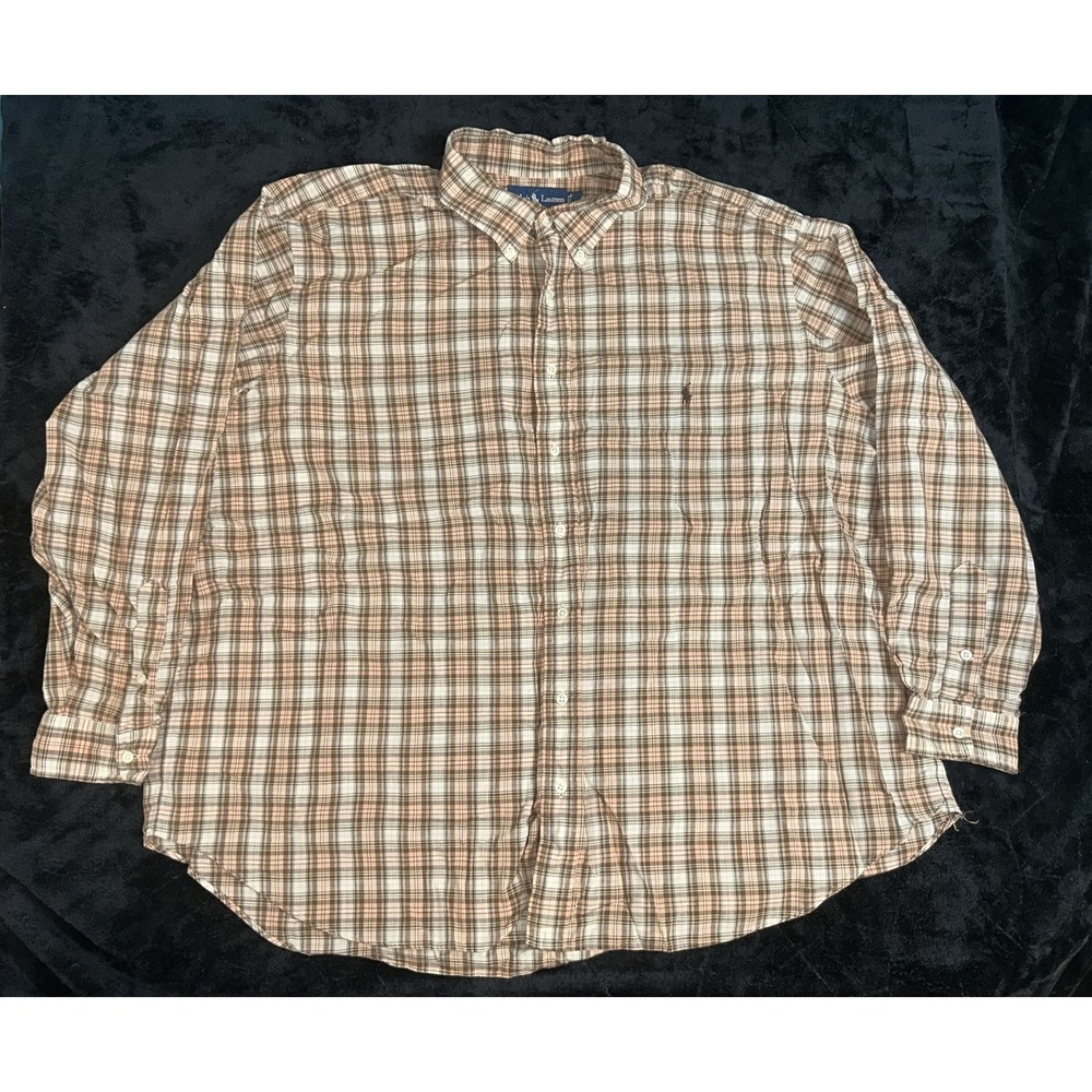 Ralph Lauren Polo Men's Button Down Brown Pony Brown Check Oxford Shirt 3XB 827